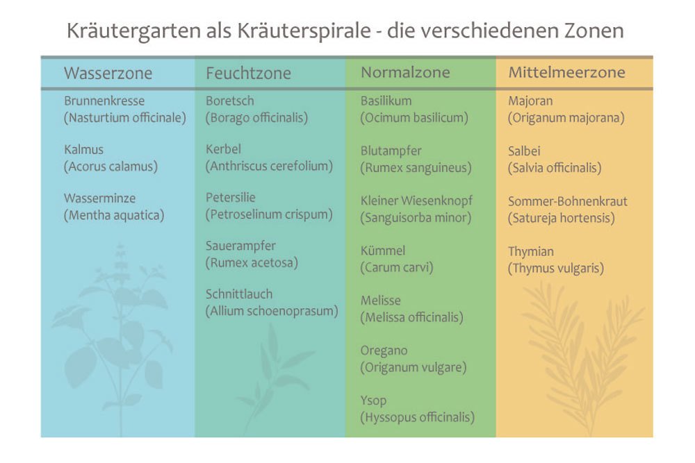 Kräuter in den Zonen der Kräuterspirale