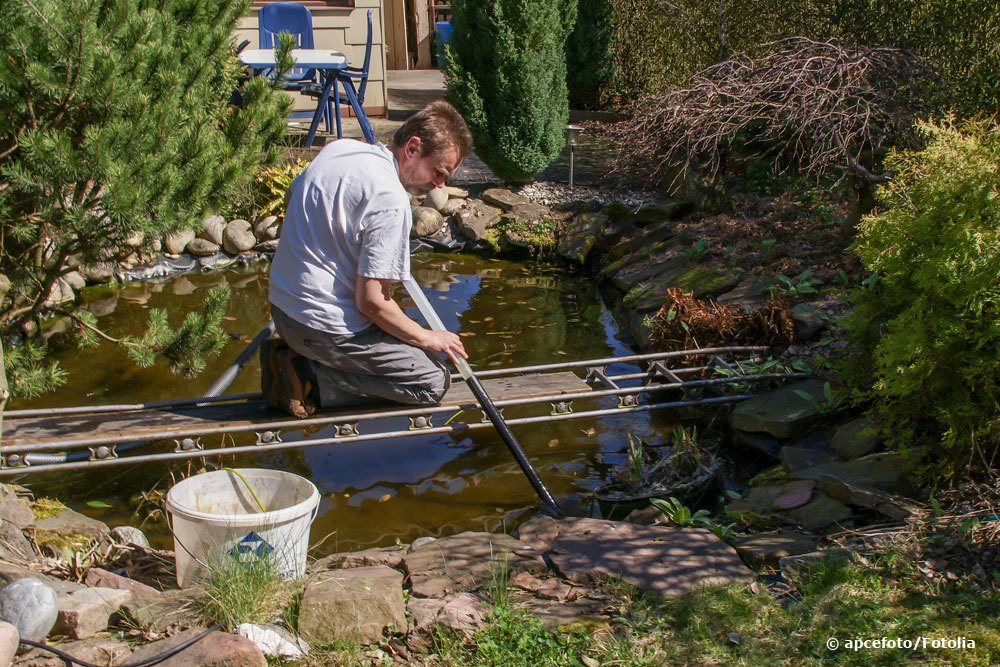 Schlammabsaugen am Gartenteich