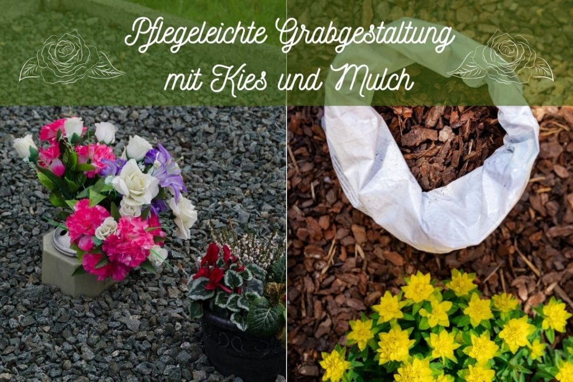 Grabgestaltung mit Kies und Mulch - Titel