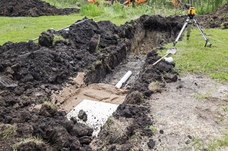 Drainage-Rohr in Graben verlegt