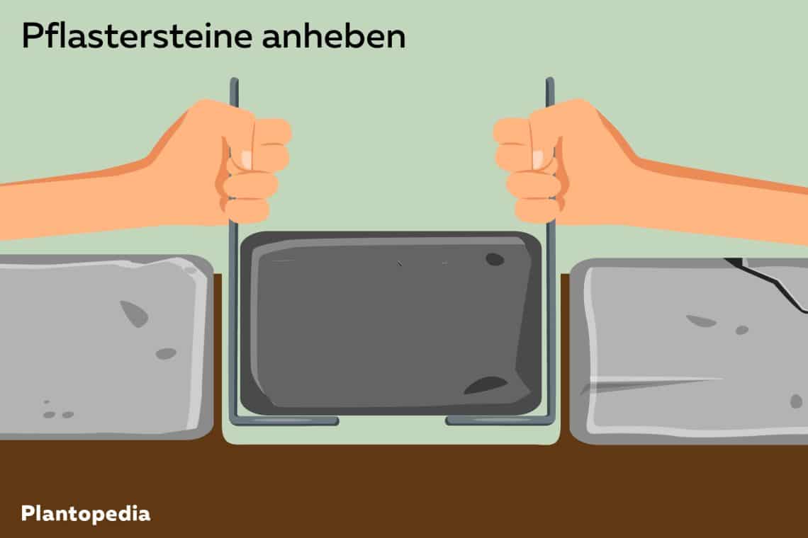 Pflastersteine mit Haken anheben